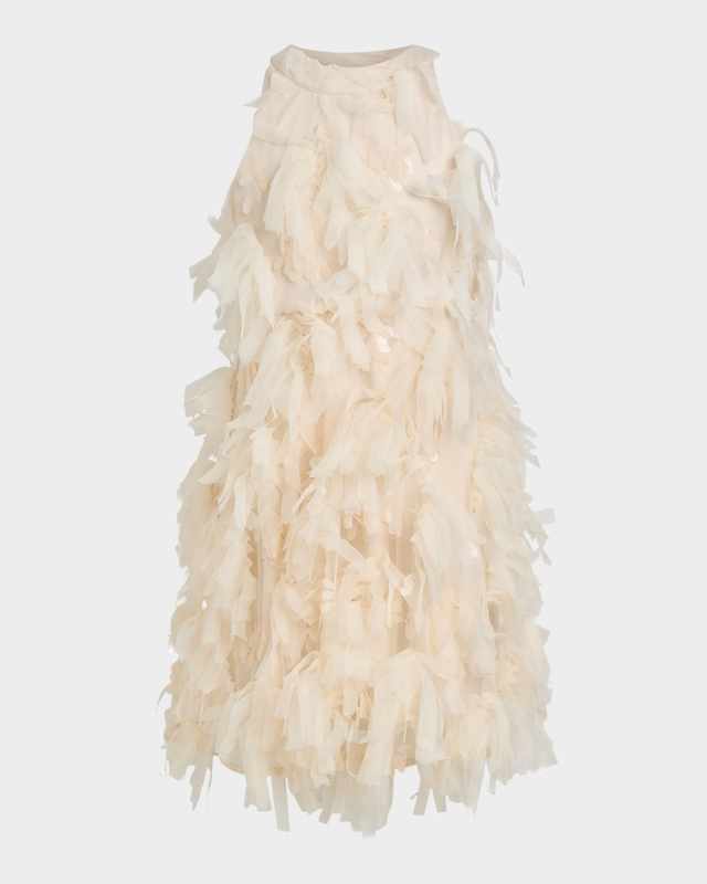 Girl's Elle Mini Organza Fringe Halter Dress, Size 4-10